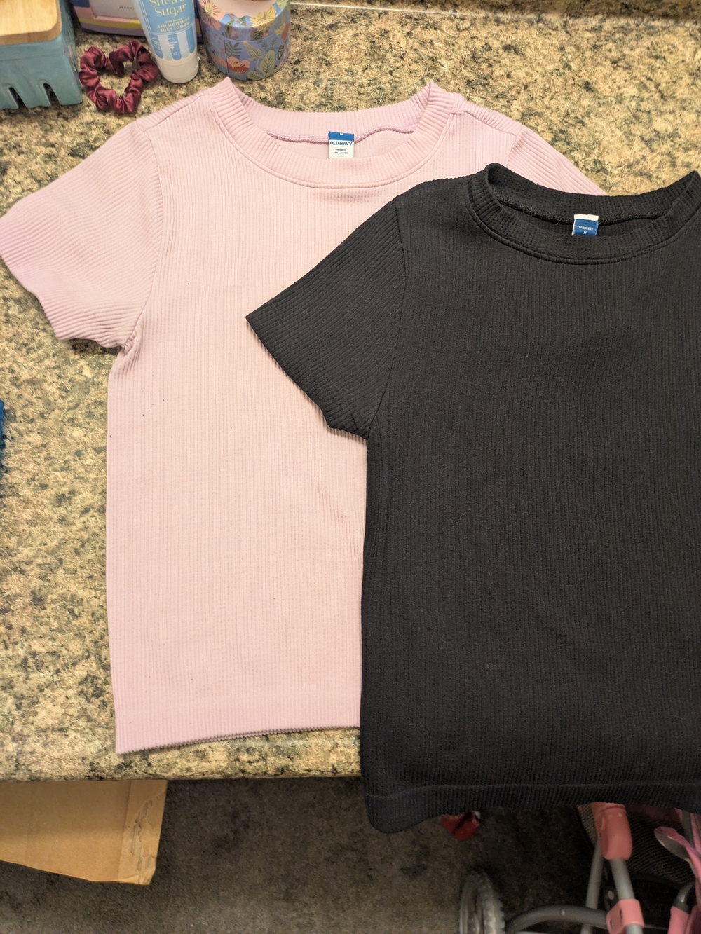 Old Navy Ribbed Short Sleeve Tees - Light Pink and Black
